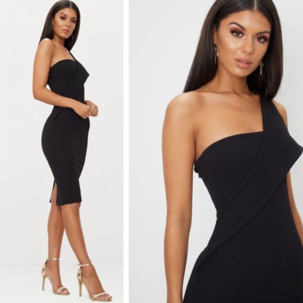 Asymmetric Strap Midi Dress PrettyLittleThing